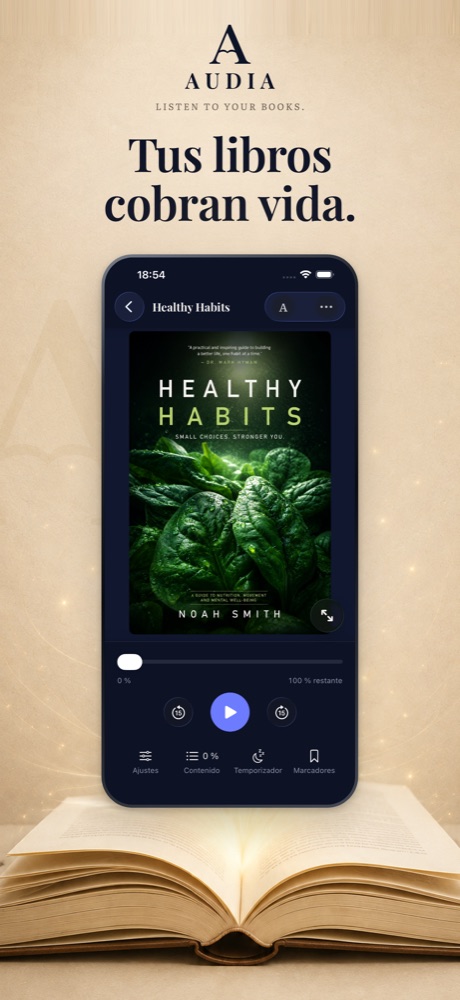 Audia reproduciendo un audiolibro en un iPhone